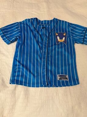 Sonic The Hedgehog Kids Baseball Jersey Button Up Shirt Blue Size 6